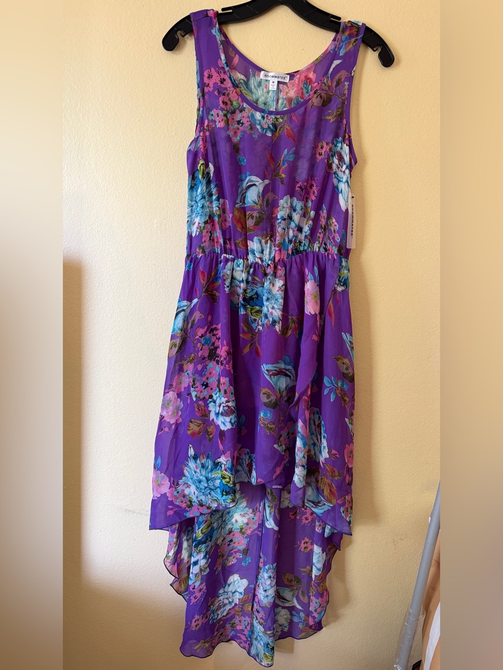 Womens Purple Floral High-Low Dress
